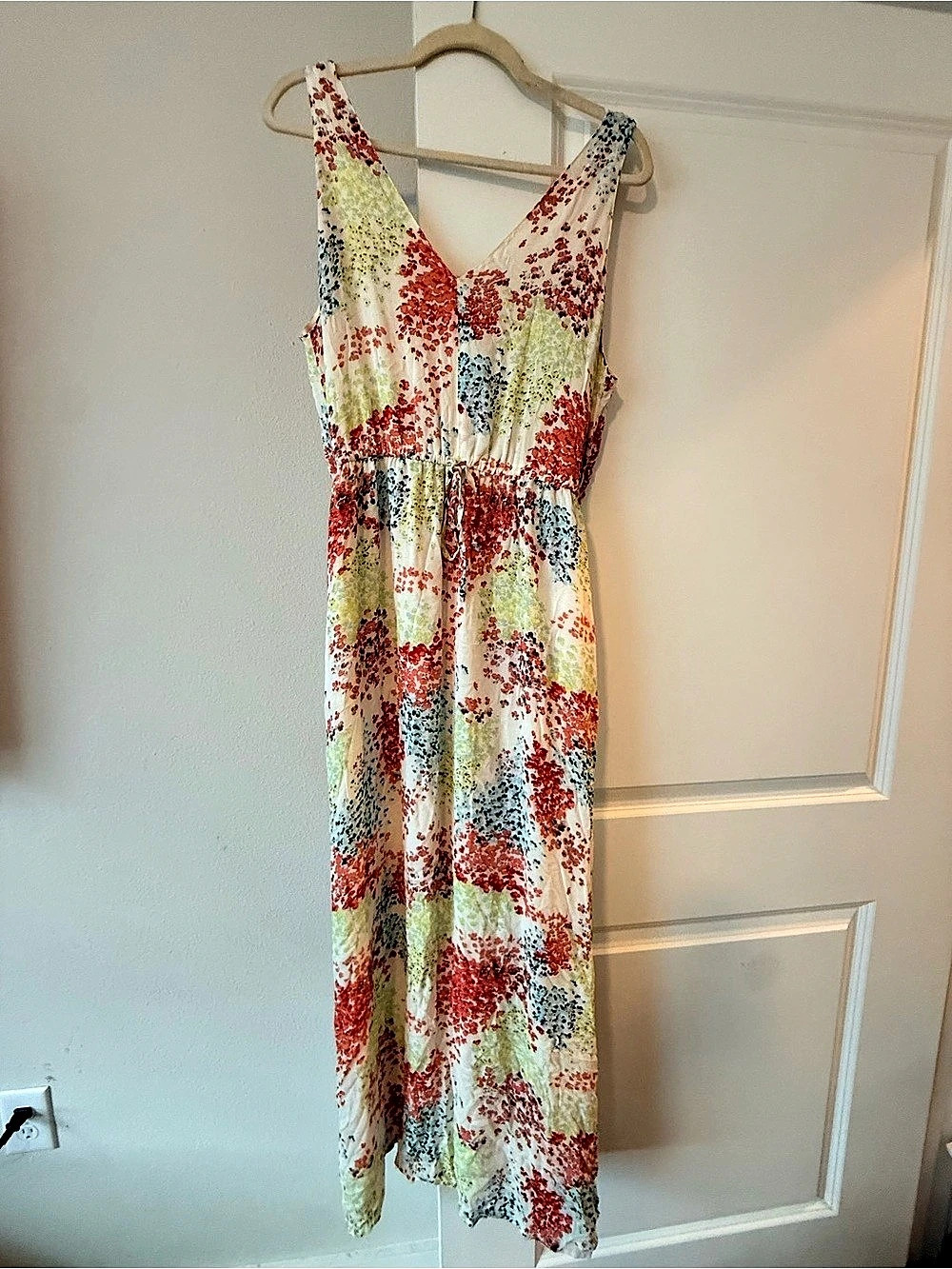 Lucky Brand Floral Maxi Dress in White & Red Size Large Like New